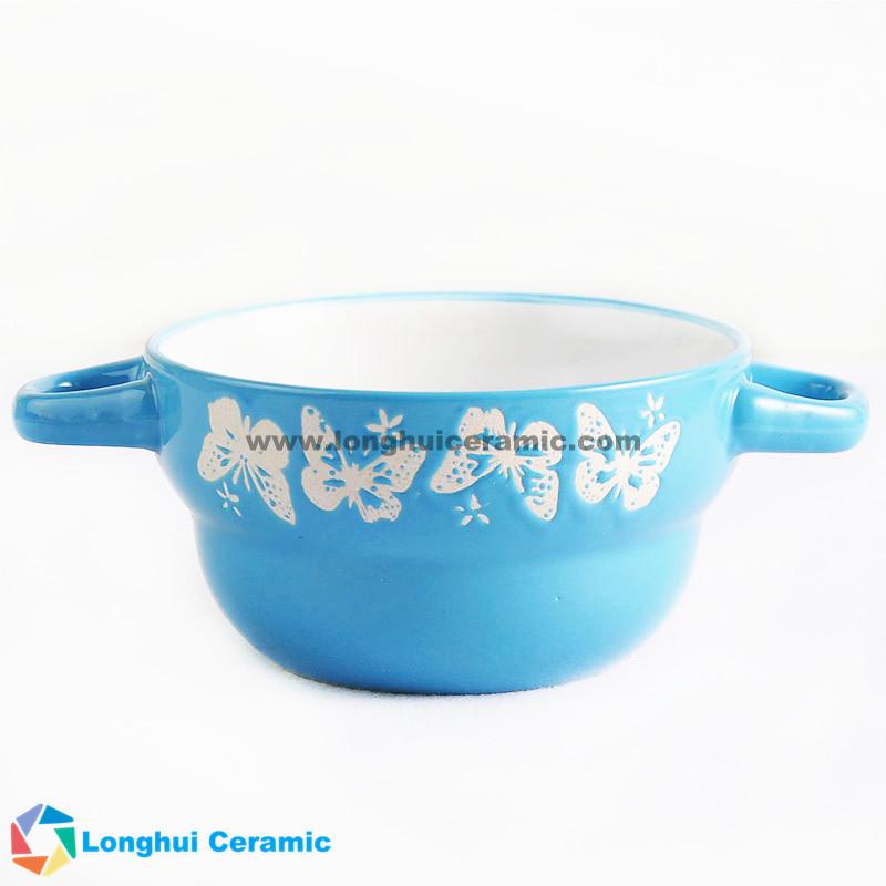 5‘’' custom design ceramic soup bowl with two ears