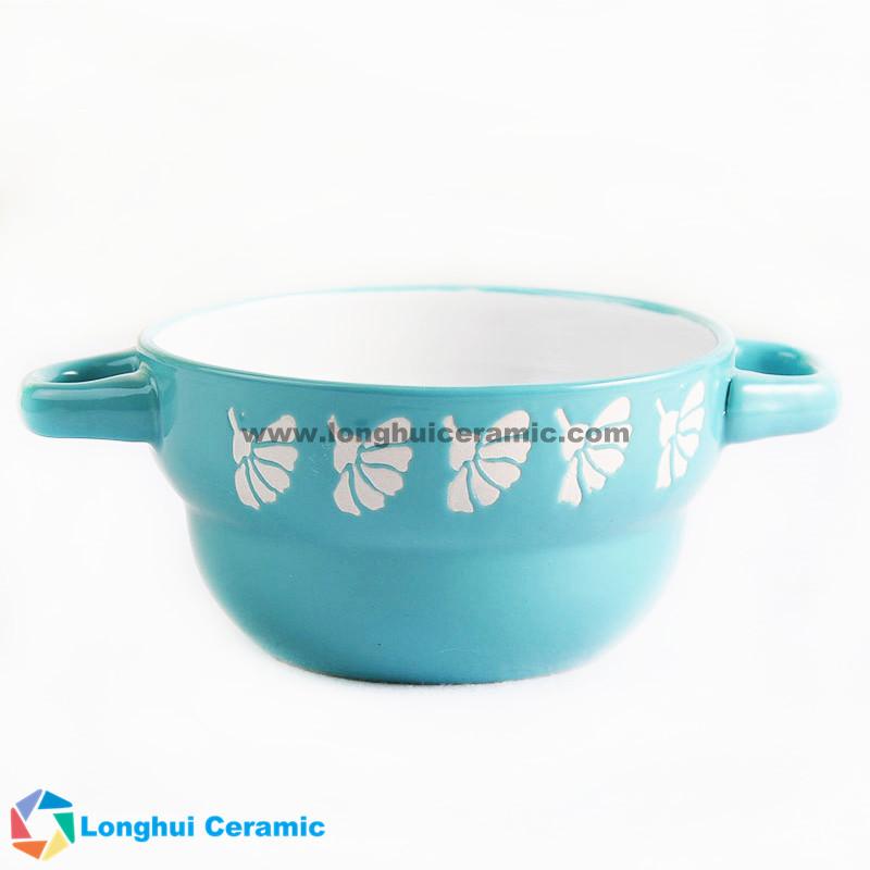 5‘’' custom design ceramic soup bowl with two ears