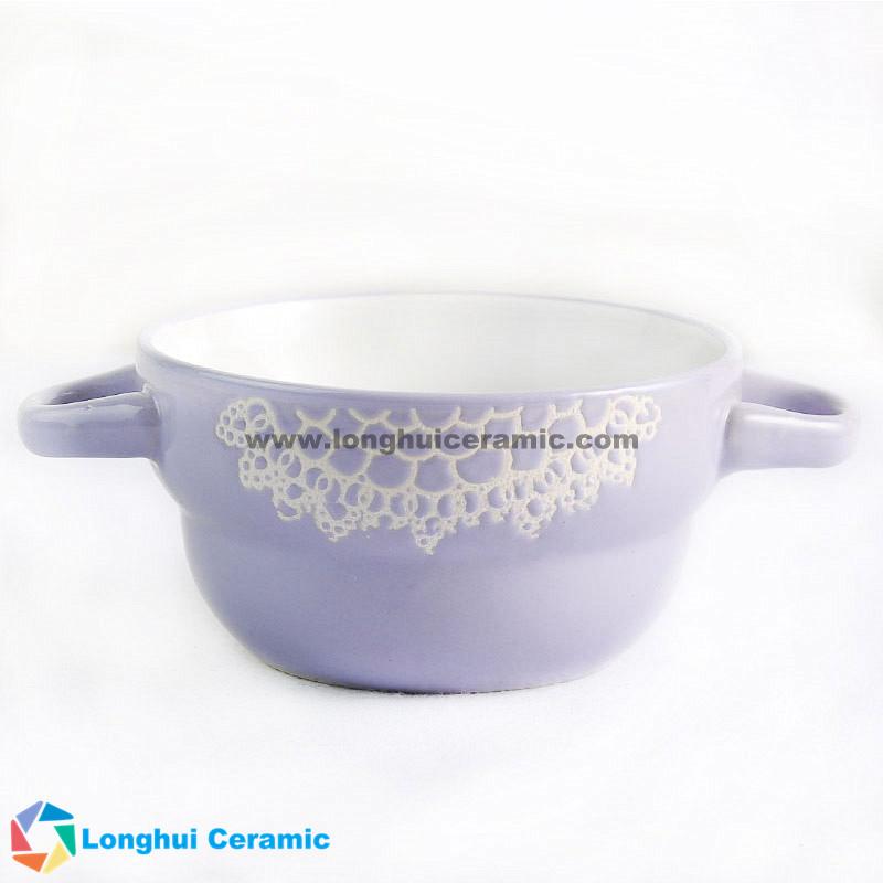 5‘’' custom design ceramic soup bowl with two ears