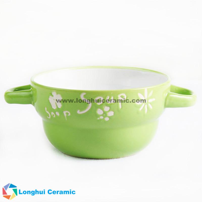 5‘’' custom design ceramic soup bowl with two ears