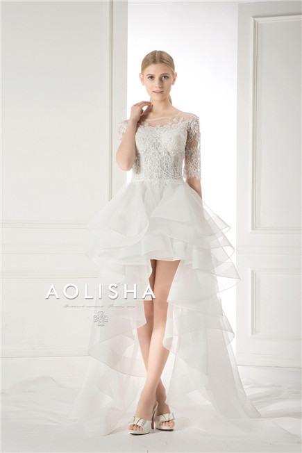 Short Sleeves Off-Shoulder Sweetheart Lace Applique Ball Wedding 