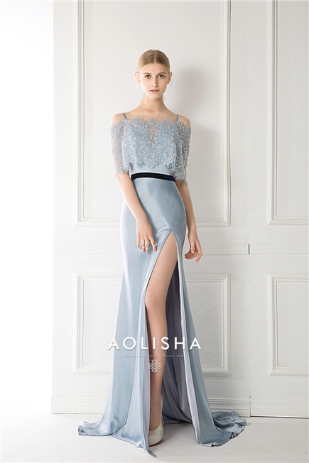 Off-Shoulder Sheath A-line Satin Beaded Lace Jacket Evening Dress