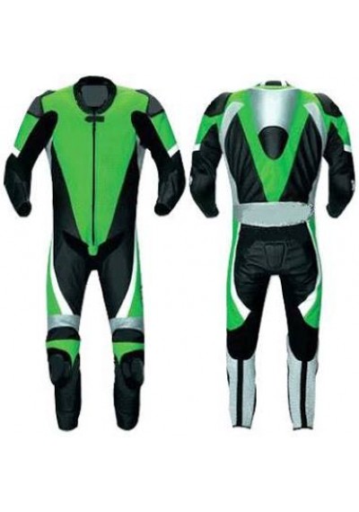 Motorbike Green Leather Racing Suit For Biker