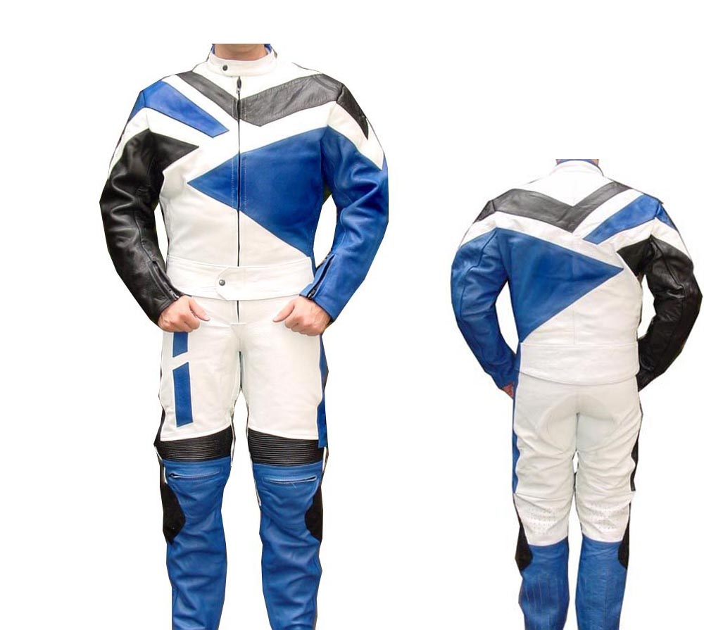 Whit motorbike leather racing suit for rider