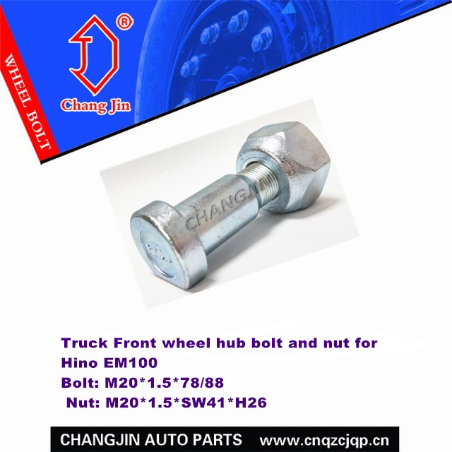 Truck front wheel hub bolt and nut for Hino EM100