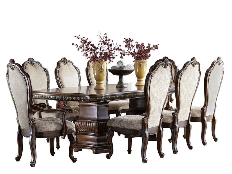 Amini Bella Veneto 9PC Dining Set Rectangular Dining Table Six Side Chair Two Arm Chair in Cognac