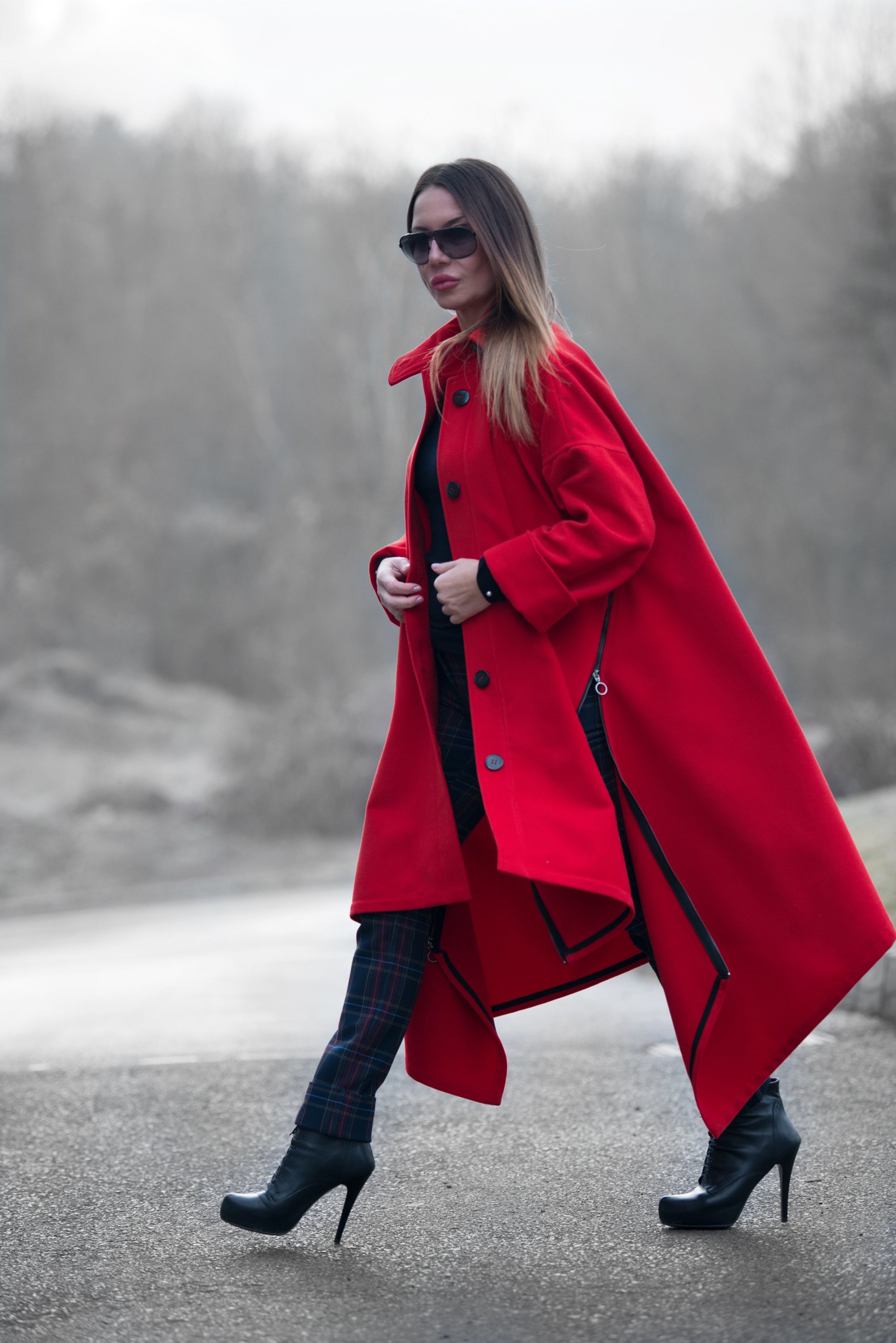 Red Cashmere Women Coat, Trendy Autumn Winter Coat - CT0033CA