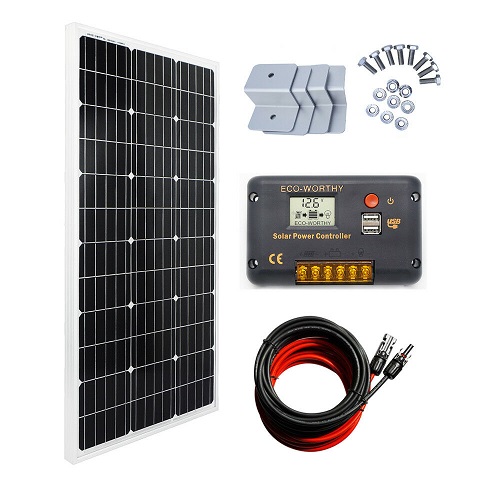 ECO-WORTHY 100 Watt Monocrystalline Solar Panel 12V Off-Grid RV Boat Kit:100 Watt Solar Panel with 20A LCD Display Charge Controller Charging Camping Boat Caravan RV