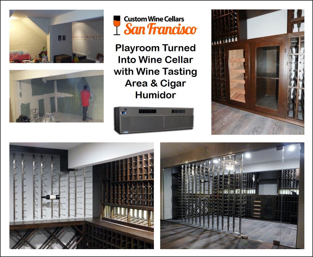 Playroom Turned Into Wine Cellar with Wine Tasting Area & Cigar Humidor