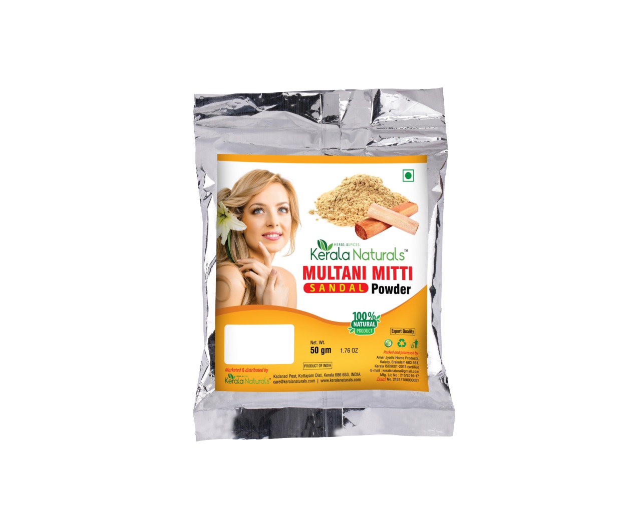 KERALA NATURALS MULTANI MITTI (FULLERS EARTH) SANDAL POWDER 50 GM