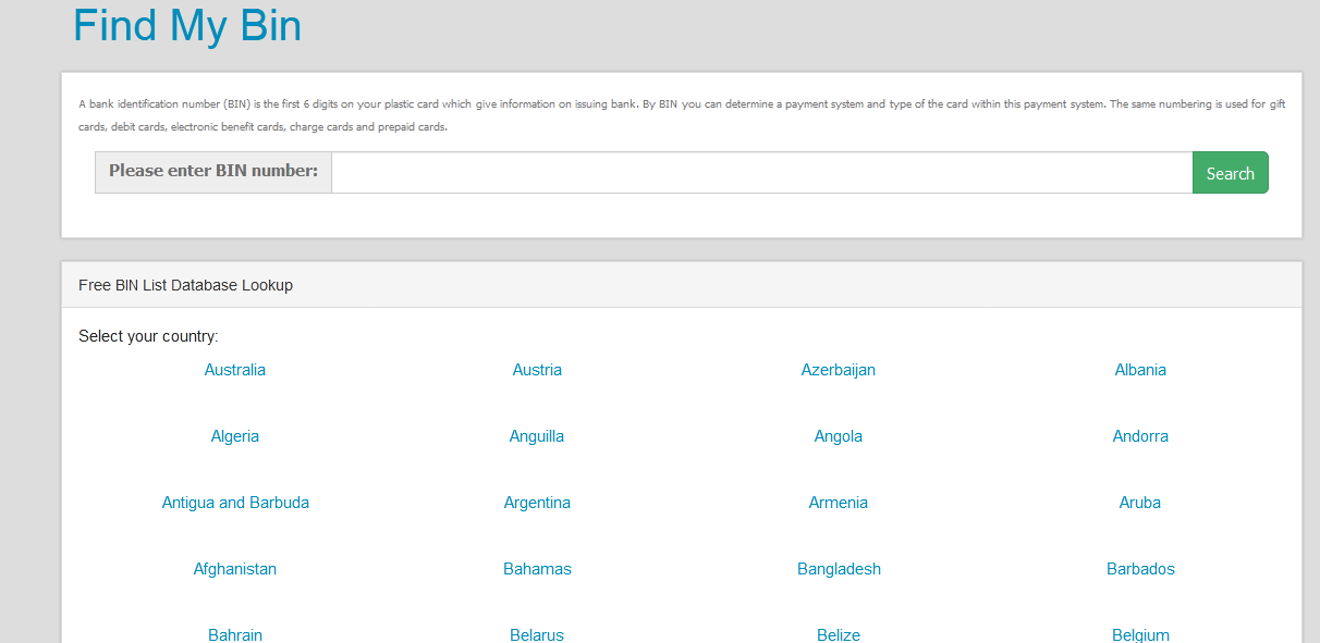 Identifying bank card data by BIN