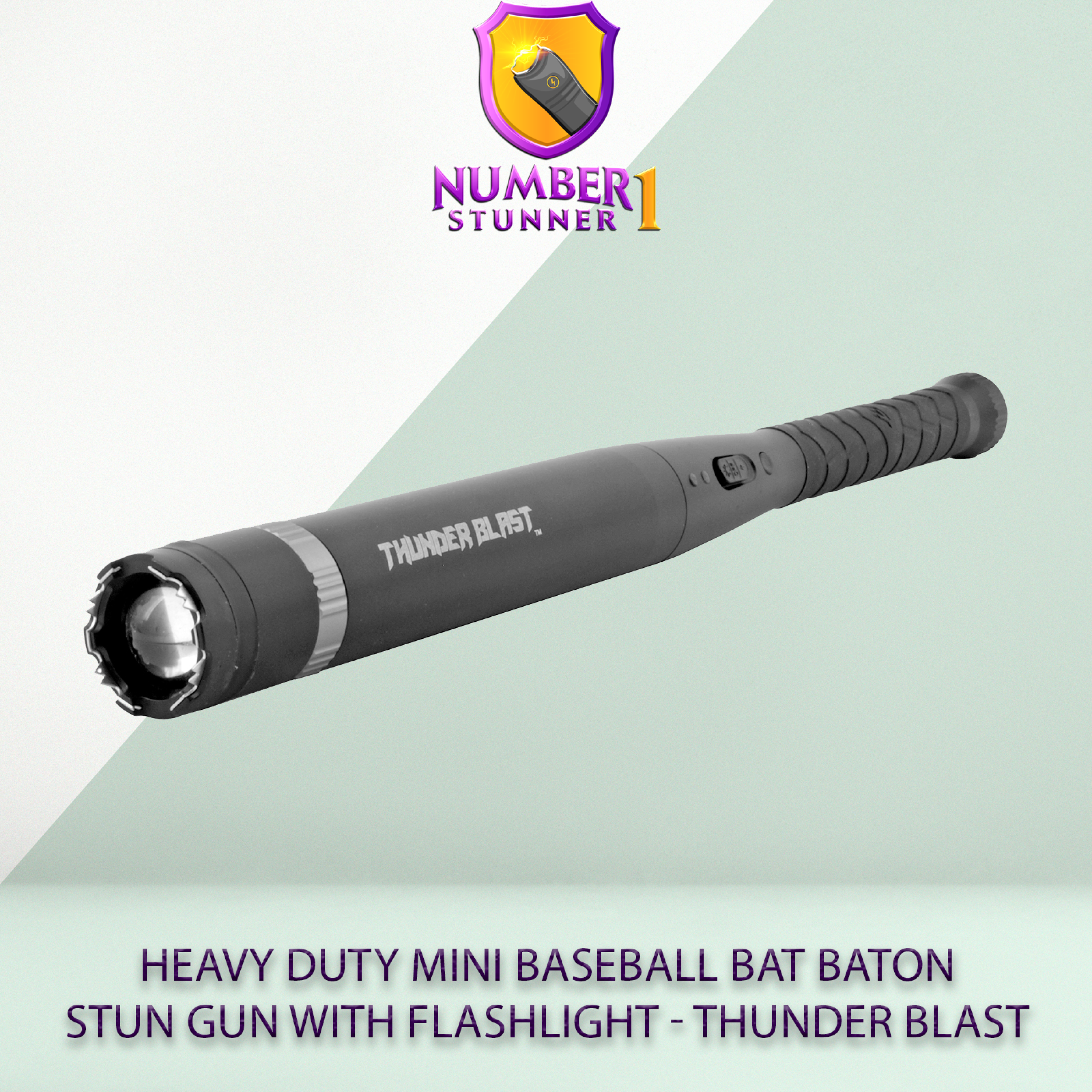 Heavy Duty Mini Baseball Bat Baton Stun Gun with Flashlight - Thunder Blast