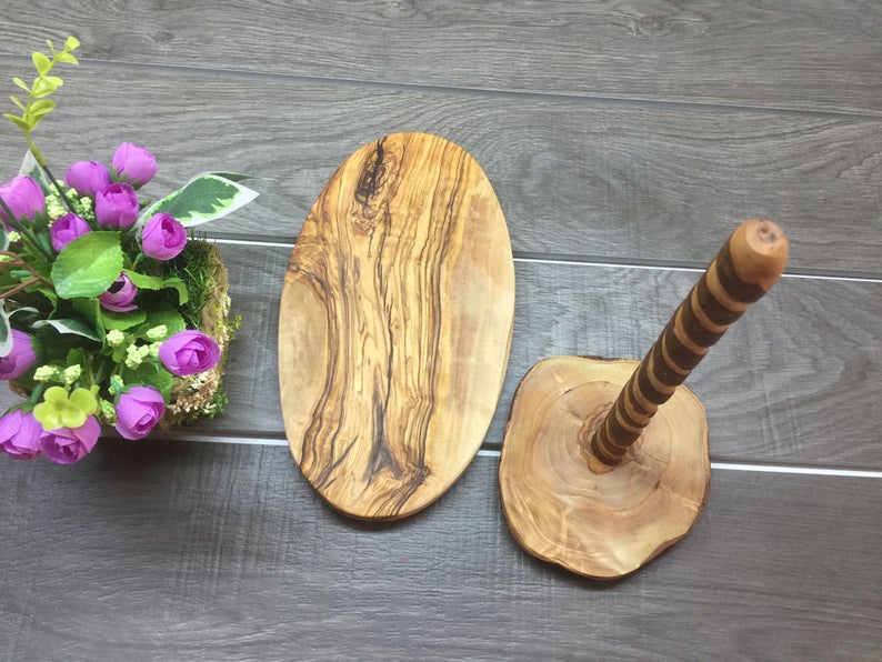 Olive Wood Oval Chopping Board and Paper Towel Holder