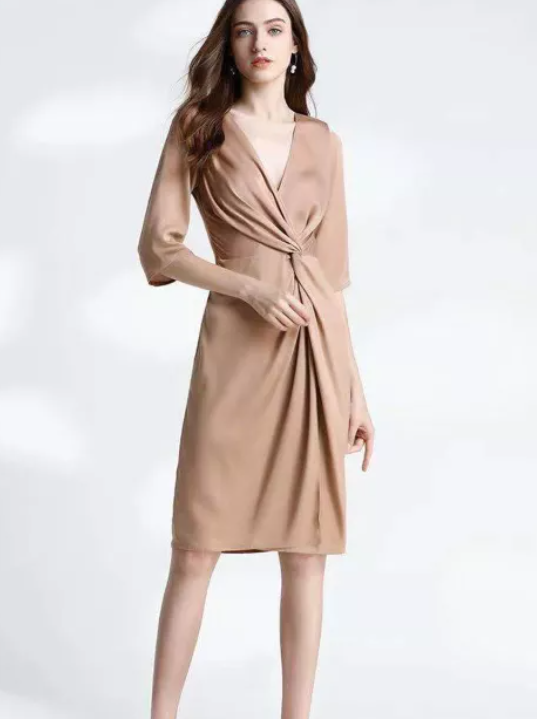 Silk Wrap Dress Three Quarters Sleeve Summer Dress