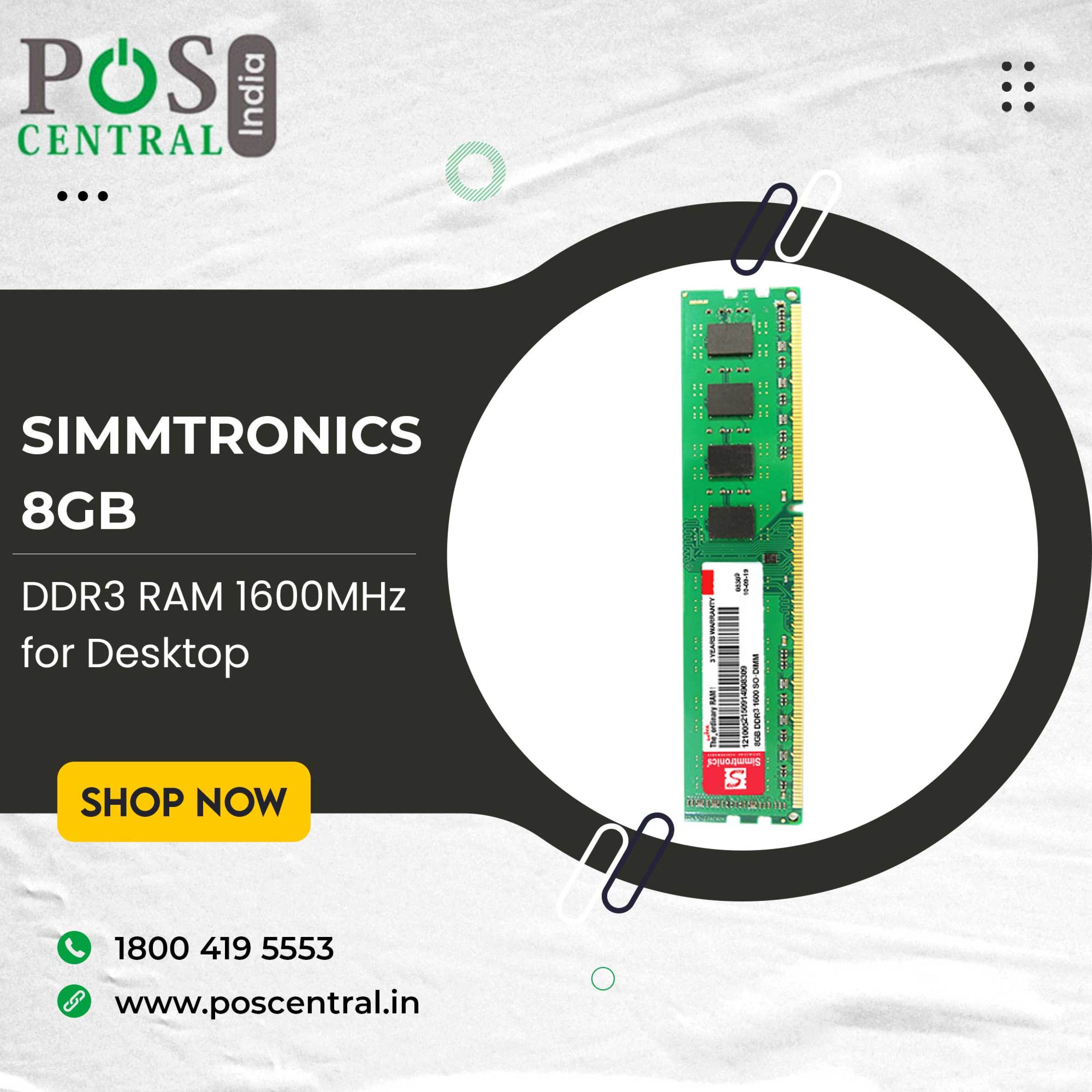 Buy Simmtronics 8GB DDR3 RAM 1600MHz for desktop online in India