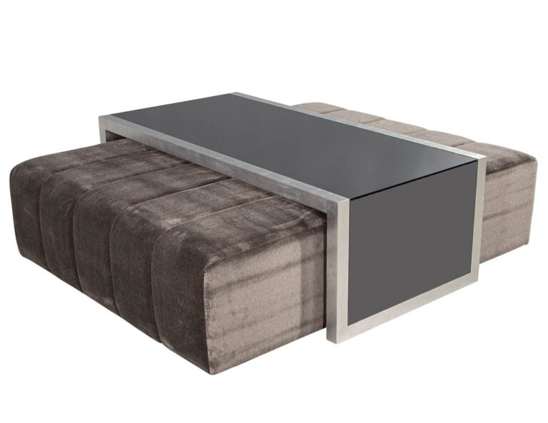 Custom Waterfall Coffee Table with Pullout Ottomans