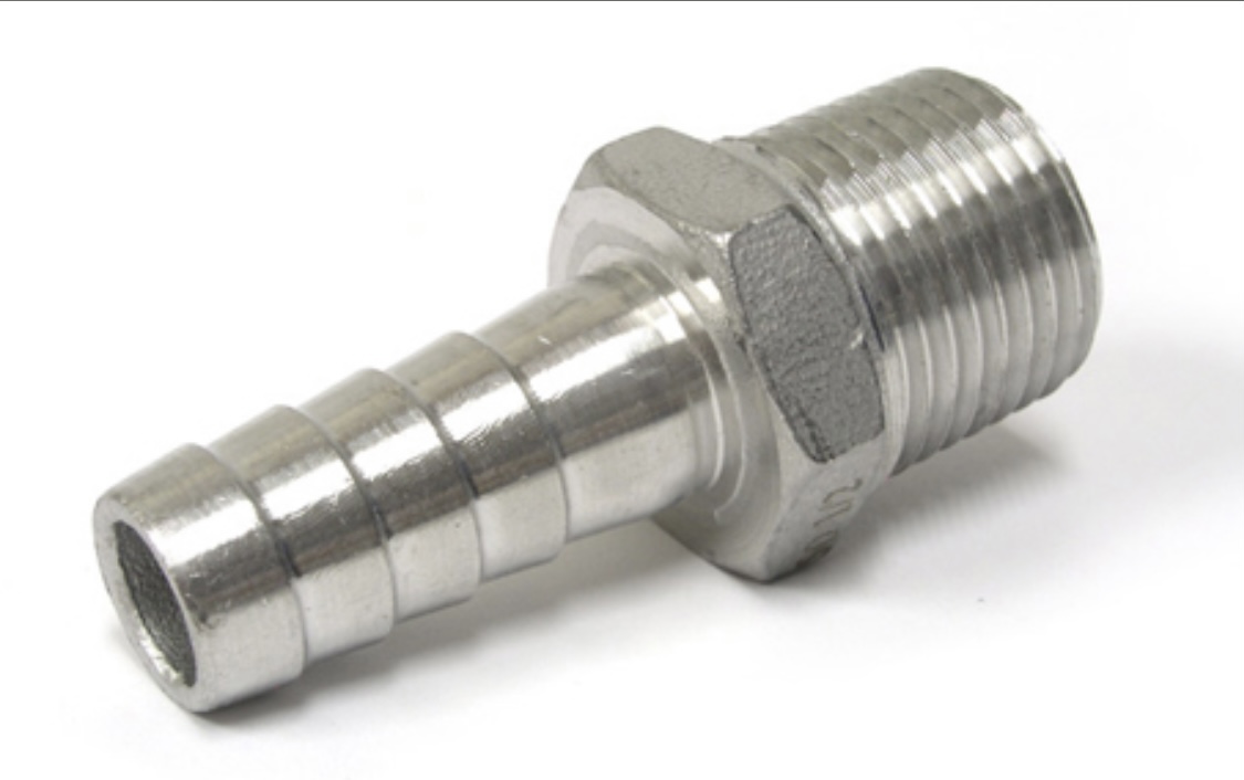 1/2” NPT threaded nipple to 1/2” barb