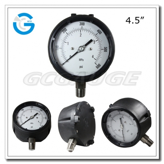 4.5 Inch Polypropylene Case Stainless Steel Bottom Connection Safety Pressure Gauge