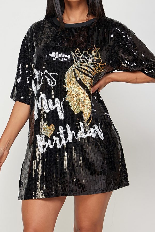 Birthday Sequins Shirt Dress