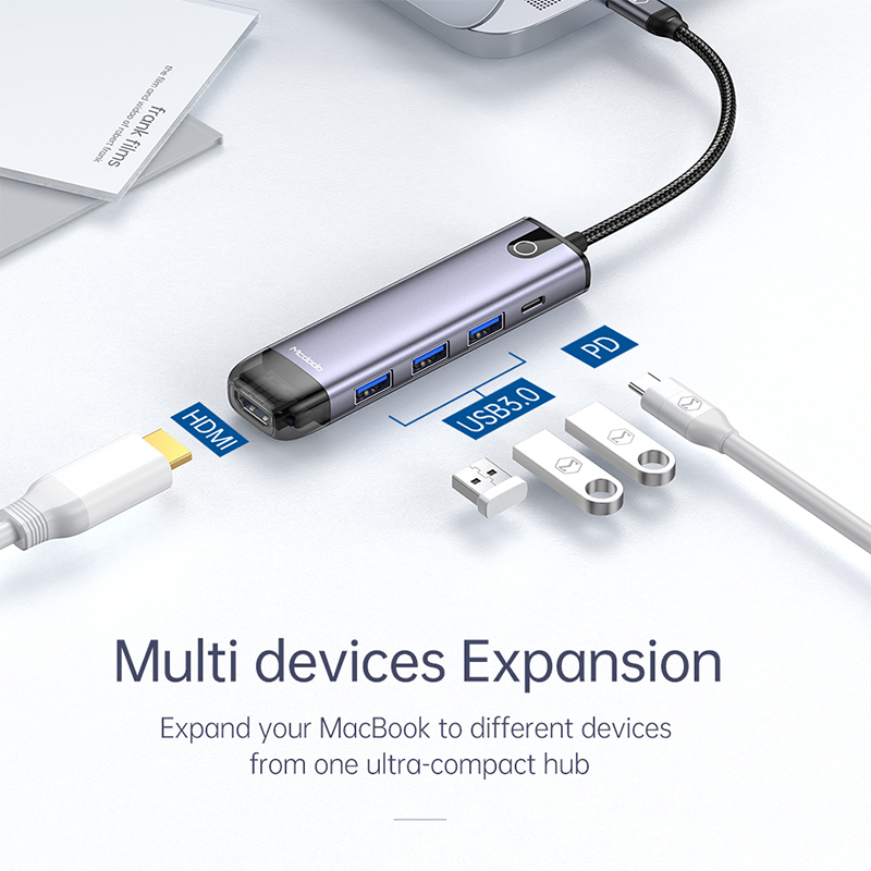 CH-7750 100w 5 In 1 USB C Hub With PD USB3.0 HDMI